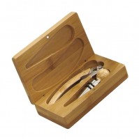 Cofanetto REGALO Set Vino in Legno Bamboo Brandani Tappo Cavatappi Bottiglie