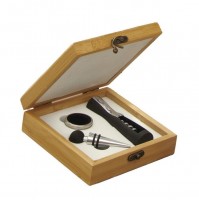 Cofanetto REGALO Set Vino in Legno Bamboo Brandani Tappo Cavatappi Salvagoccia