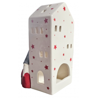 Decorazione Portacandela Casetta Supertar con Babbo Natale TOGNANA Bianco 20 cm