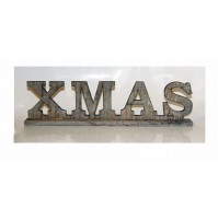 Scritta Natalizia in Legno XMAS Grigio 33,5 x 9 cm - Decorazione Decoro Natale 