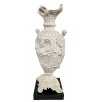 Scultura Vaso Lavorato Sigma L2 Bianco in Ceramica con base in Marmo