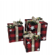 Set 3 Pacchi Regalo Doni Albero di Natale Tartan LED a Batterie Natalizio Rosso