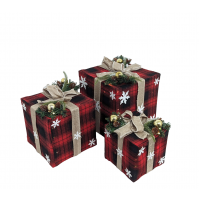 Set 3 Pacchi Regalo Doni Albero di Natale Tartan LED a Batterie Natalizio Rosso