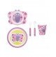 Set Pappa BRANDANI Farfalle Rosa Piatti Forchetta Bicchiere Bimba Bimbo 5 Pezzi