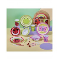 Set Pappa BRANDANI Farfalle Rosa Piatti Forchetta Bicchiere Bimba Bimbo 5 Pezzi