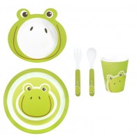 Set Pappa BRANDANI Rane Verdi Piatti Forchetta Bicchiere Bimba Bimbo 5 Pezzi