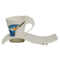 Tazze Tazzine Caffè Martin Pescatore con Piattino Villeroy & Boch NWC Porcellana